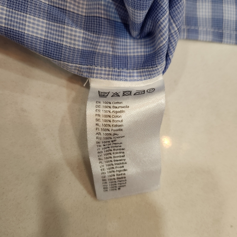 NWOT ETON Button Up Shirt 18 46 Contemporary Blue Check Gingham 100% Cotton - Picture 5 of 13